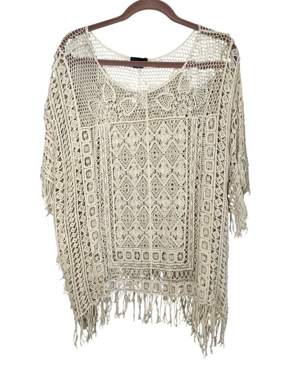 Neutral‎ Floral Crochet Poncho S Boho Indie Festival Folk Peasant Hippie Western